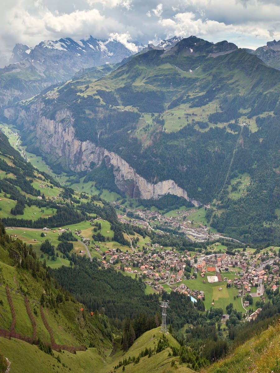 The Lauterbrunnen valley and its village seen from above