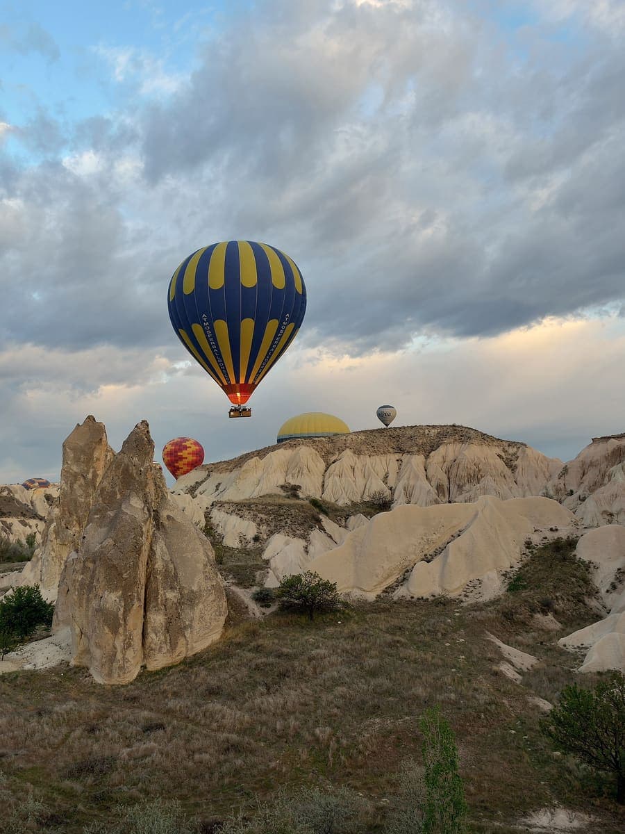 Hot-air balloons over the rock formations of Cappadocia